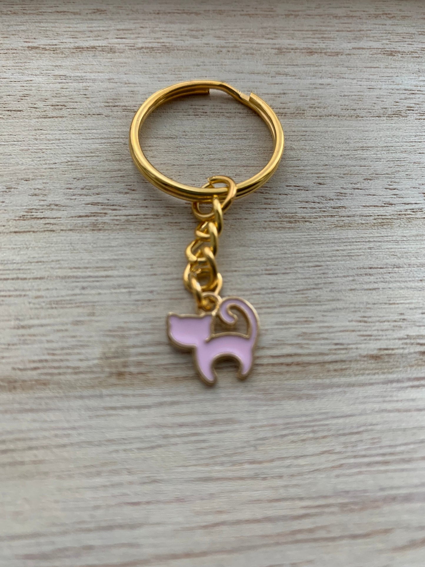 Personalised Cat charm keyring / crazy cat lady keychain / pink cat gift