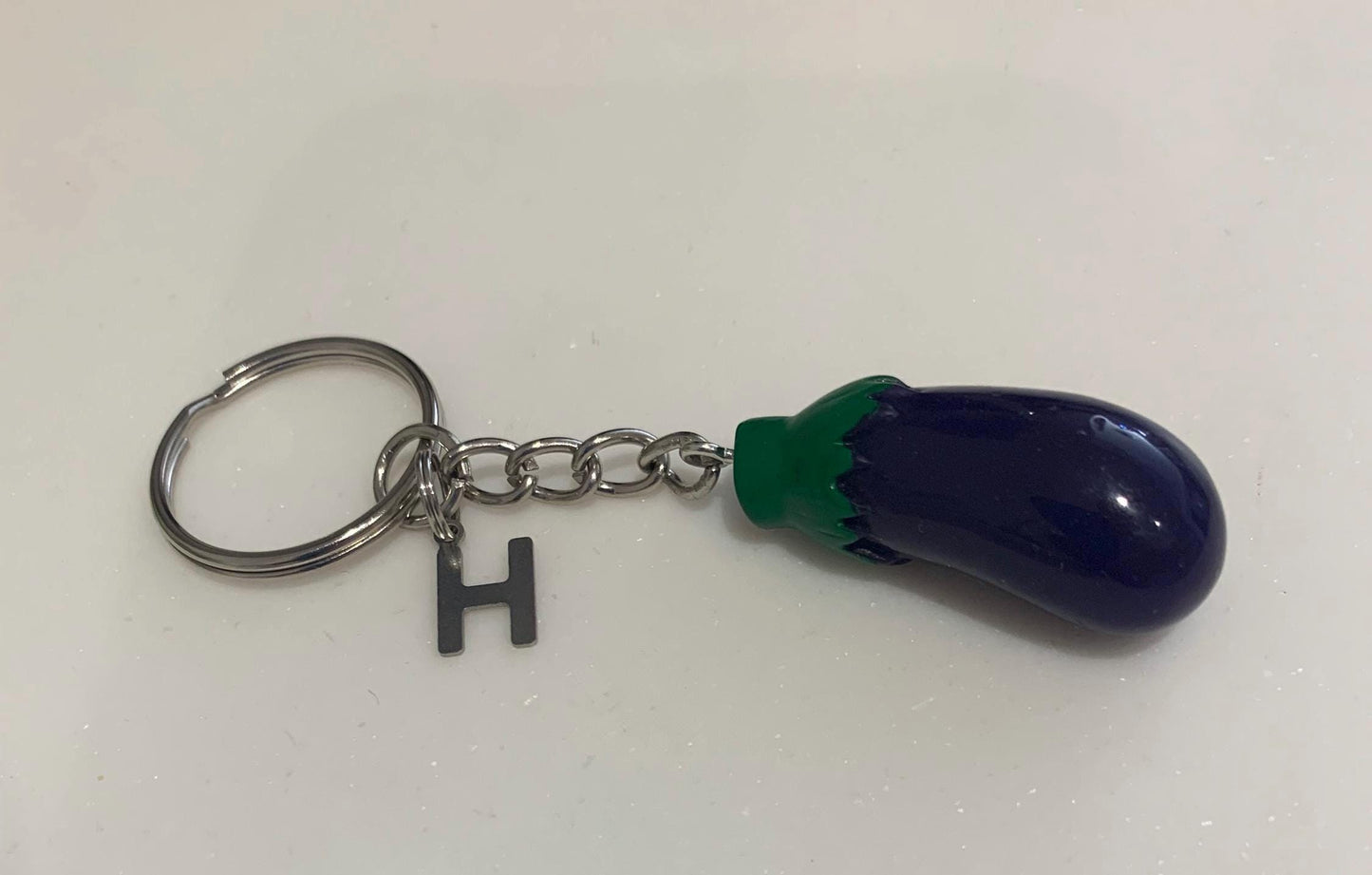 Personalised Aubergine keyring / eggplant gift