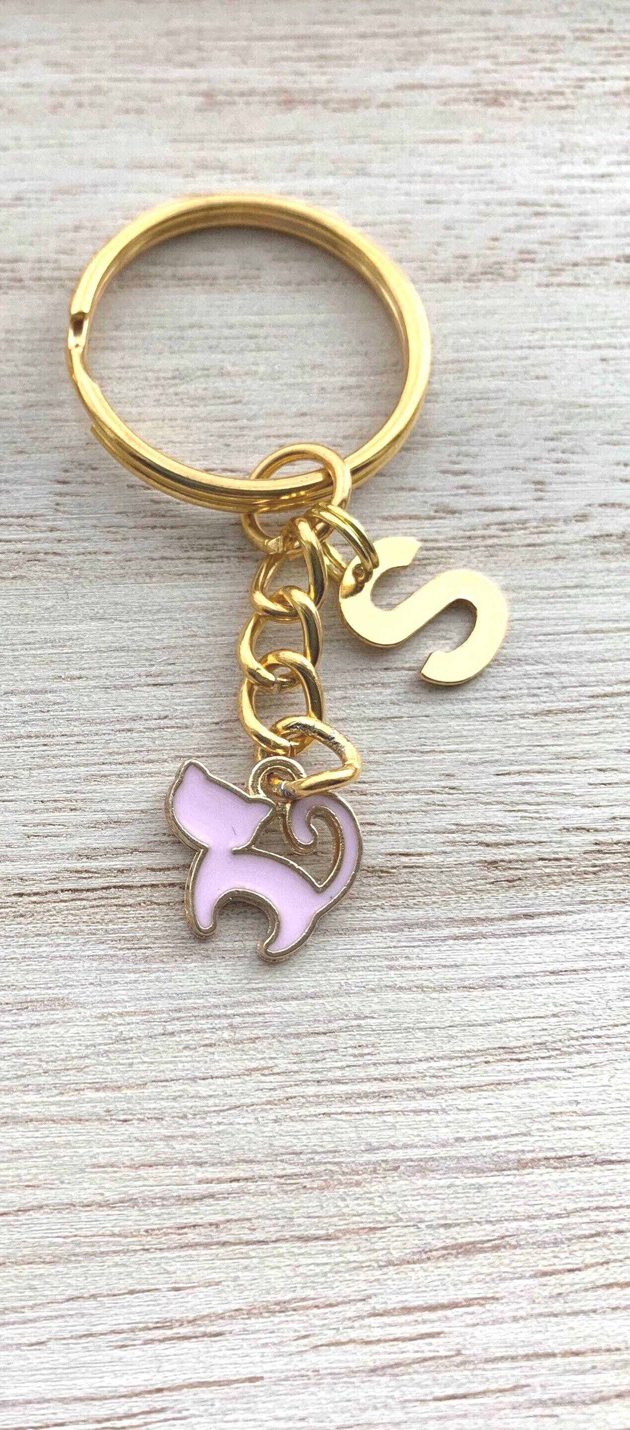 Personalised Cat charm keyring / crazy cat lady keychain / pink cat gift