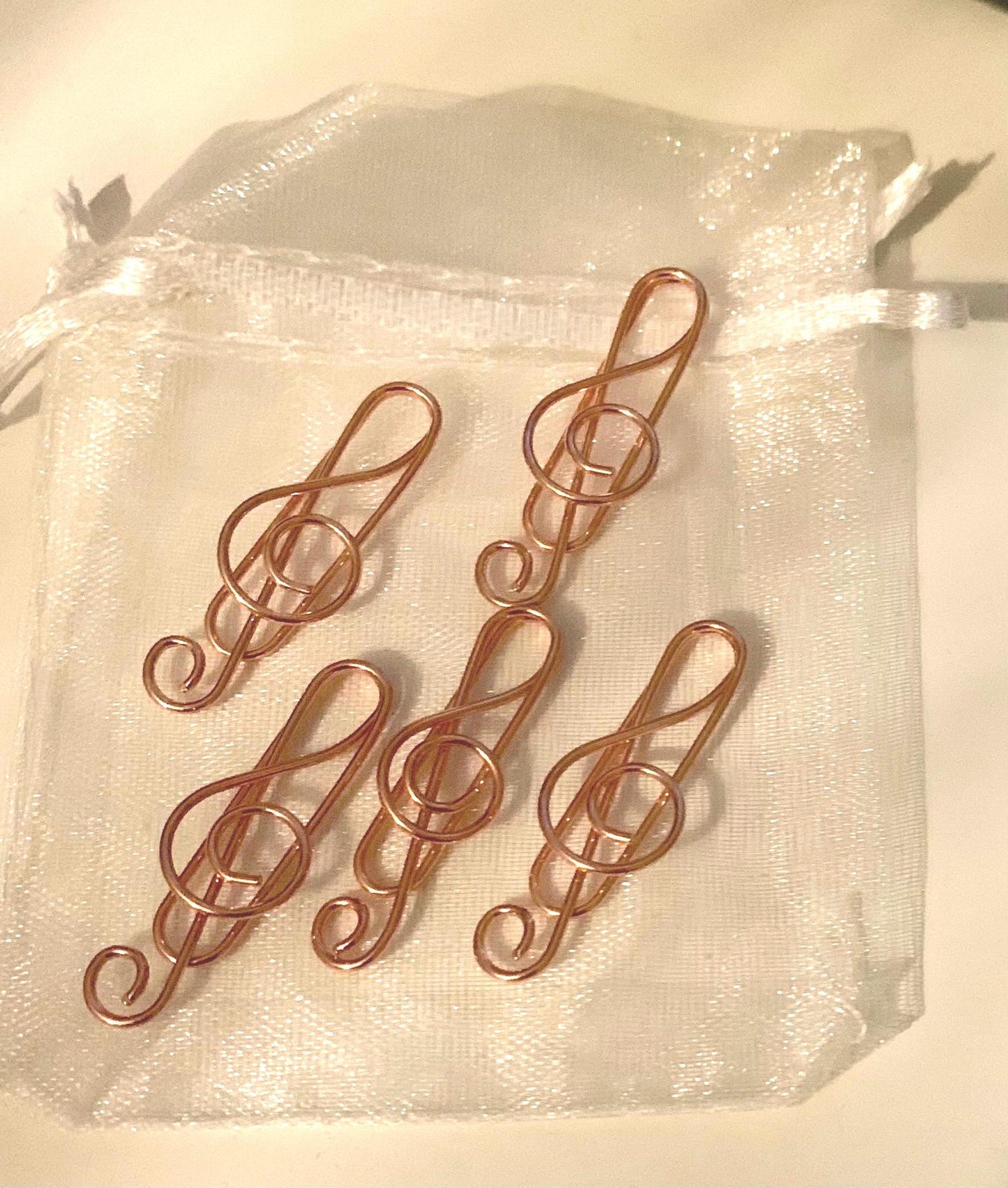 Rose gold Treble clef Paperclips/ musical stationery / bookmark