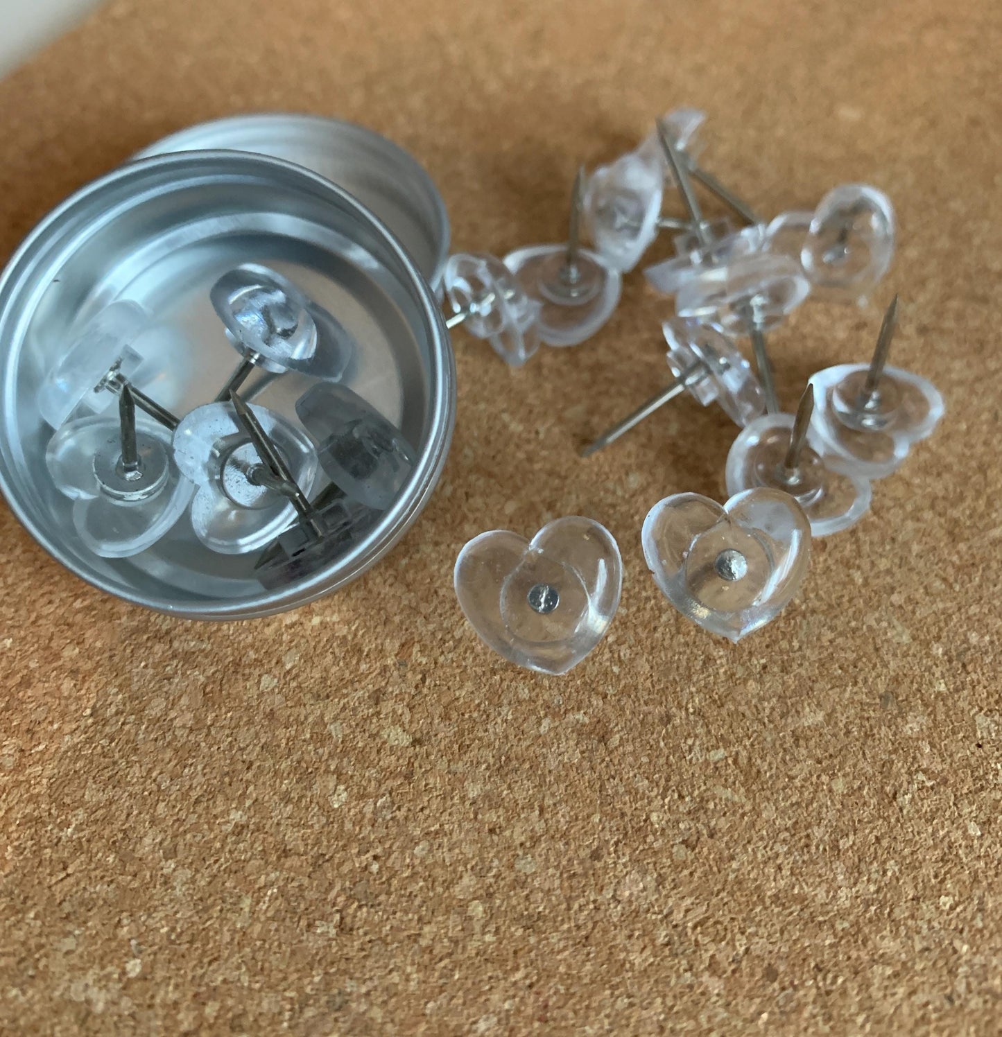 Heart shaped transparent Push Pins - corkboard pins
