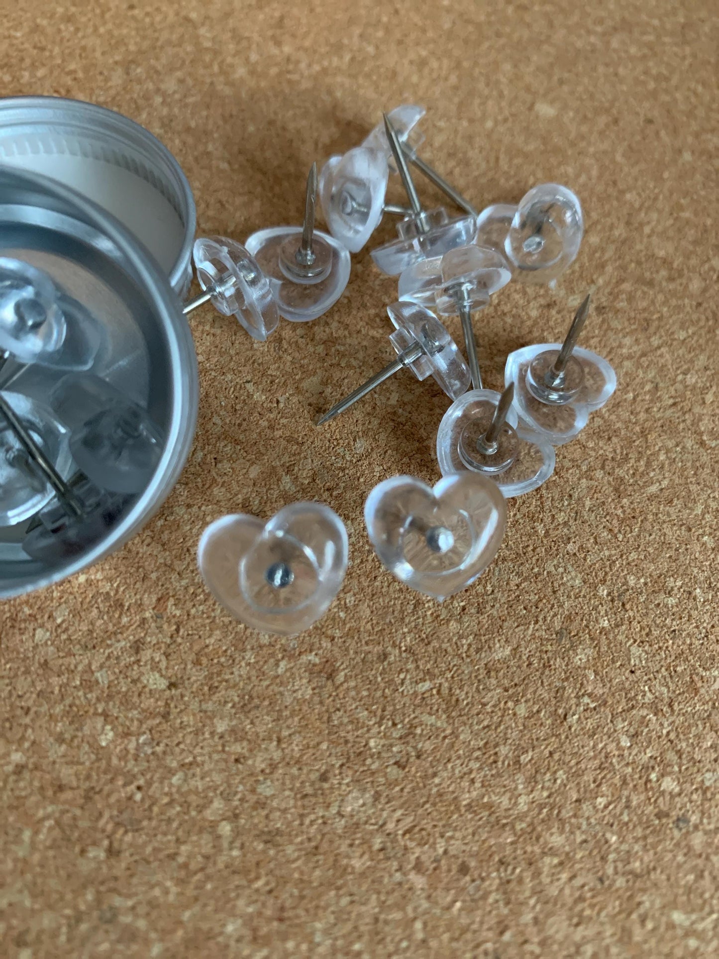 Heart shaped transparent Push Pins - corkboard pins