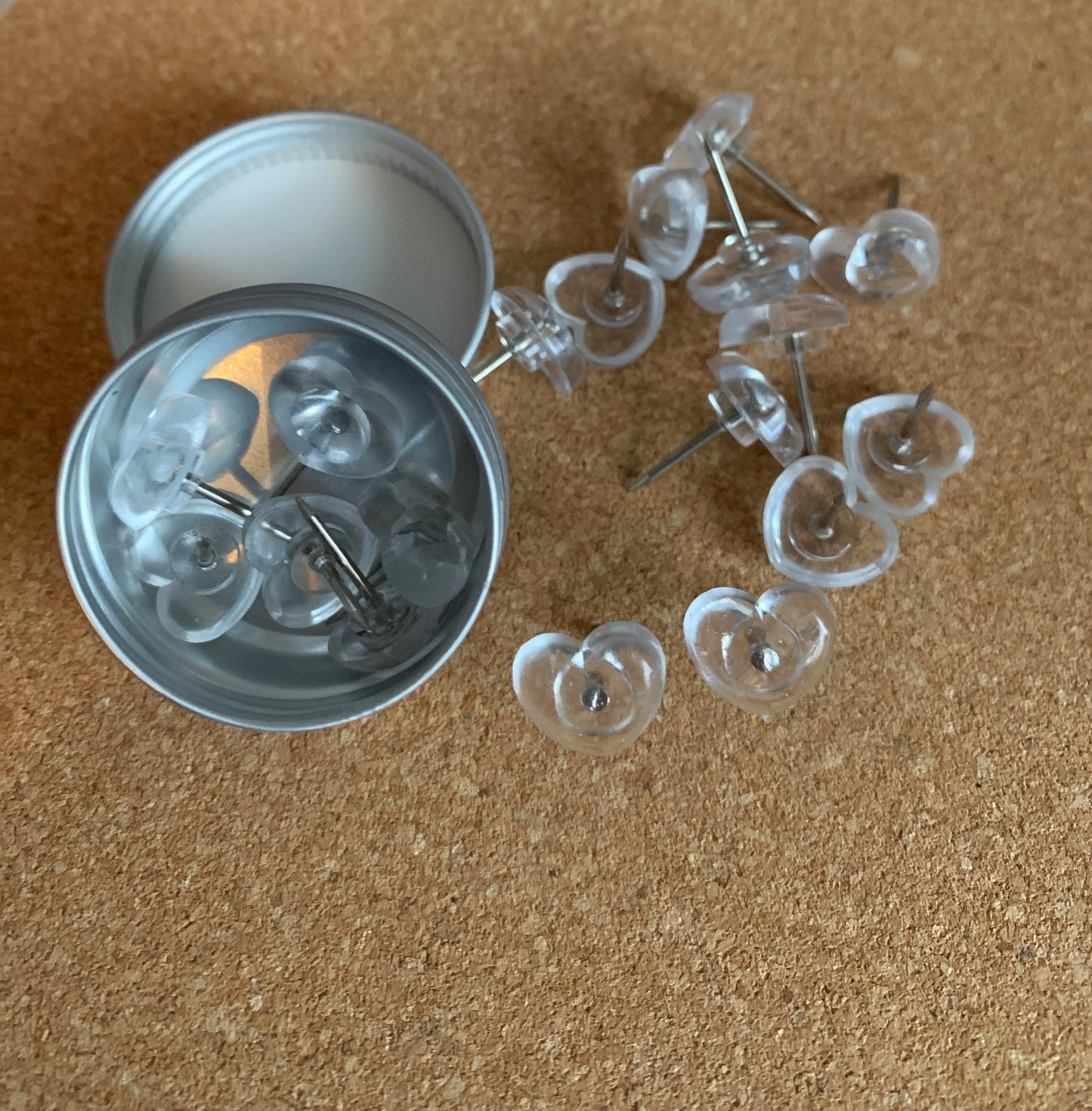 Heart shaped transparent Push Pins - corkboard pins