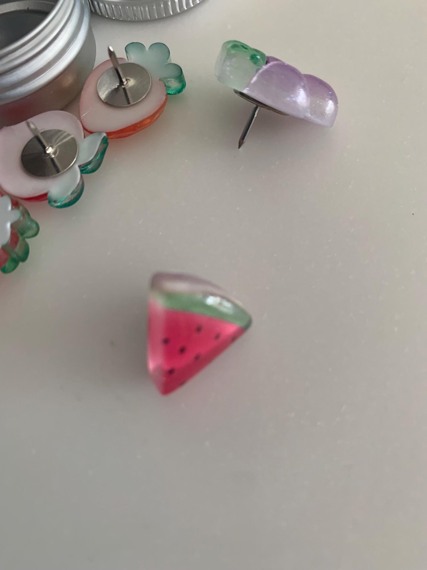 Strawberry shaped Push Pins / cute melon slice peach corkboard pins / thumb tacks / drawing pins