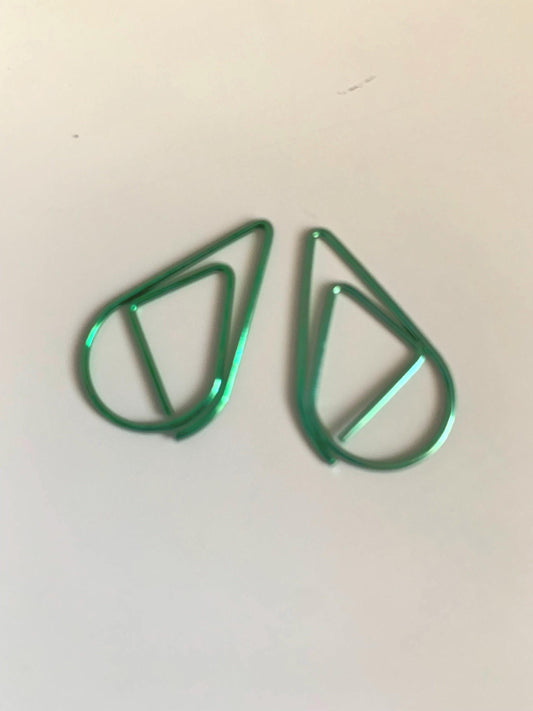 Tear drop Paperclips / green metal paper clip / stationery