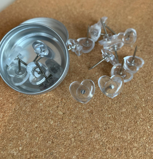 Heart shaped transparent Push Pins -  corkboard pins
