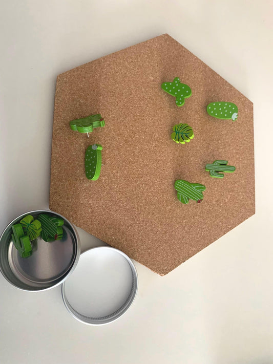 Cactus themed push pins corkboard